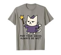 Funny Wizard Cat Meme Sarcastic Cute Wet Socks Humor Maglietta