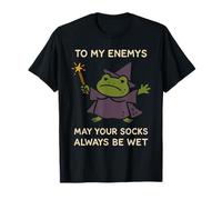 Funny Wizard Frog Meme Sarcastic Cute Wet Socks Humor Maglietta
