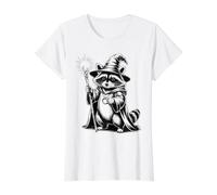 Funny Wizard Raccoon Maglietta con Stampa Grafica Economica, Donna, Bianco, L
