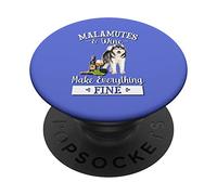 Funny Womens Wine Makes Everything Fine Malamute Dog Lover PopSockets PopGrip Adesivo