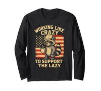 Funny Working Like Crazy To Support The Lazy Raccoon Maglia a Manica