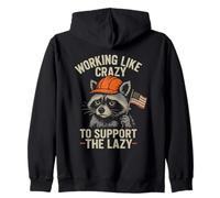 Funny Working Like Crazy To Support The Lazy US Flag Raccoon Felpa con Cappuccio