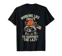 Funny Working Like Crazy To Support The Lazy US Flag Raccoon Maglietta