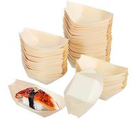 FUNOMOCYA Barchette in Legno Usa e Getta per Sushi 100 Pezzi, Ciotole Monouso per Snack e Dessert 8,5x6 Cm, Piatti Biodegradabili per Feste, Ristoranti e Catering