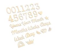 FUNOMOCYA Set di 28 Pezzi di Decorazioni Legno per Traguardi Bebè Numeri e Parole, Accessori Foto per Nascita e Shower, Stile Elegante e Colore Beige
