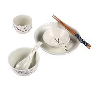 FUNOMOCYA Stoviglie Giapponesi in Ceramica e Legno Set di 6 Pezzi Pratico e Sicuro, Include Piatti, Ciotole, Tazze, Cucchiai e Bacchette Completo per Uso Domestico per Uso Domestico