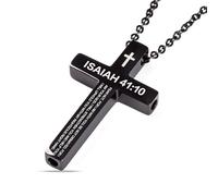 FUNPAR Collana con ciondolo a forma di croce con verso biblico ispiratore contro l'ansia e la consapevolezza, in acciaio inox, strumento per meditazione e respirazione, regalo per, 41:10, Acciaio