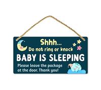 Funplus Baby Sleeping Sign for Front Door - Do not bussare o anello - 10″ PVC Plastic Hanging Sign