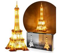 FUNPOLA 13 Pollici Torre Eiffel LED Puzzle 3D adulti Modello - Modellismo da costruire adulti - Monumento di Parigi di Notte - Lampada Decorativa Puzzle 3D in Acrilico Ornamento(Oro, misura standard)