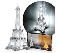 FUNPOLA 13 Pollici Torre Eiffel LED Puzzle 3D adulti Modello - Modellismo da costruire adulti - Monumento di Parigi di Notte - Lampada Decorativa Puzzle 3D in Acrilico(Argento, misura standard)