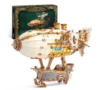 FUNPOLA LED 3D Puzzle in legno modello di dirigibile - Kit artigianale Steampunk con LED - Set di costruzione modello di dirigibile in legno per adulti (Bianco)