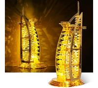 FUNPOLA LED 3D Puzzle per adulti - Kit modello di edificio di architettura puzzle 3D - Super LED Dubai Landmark di notte - Lampada di arredamento per la casa Puzzle 3D (Oro)
