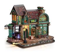 FUNPOLA Magic Bookstore LED Multicolore Puzzle 3D in Legno per Adulti | LED a luce cangiante Design libreria apribile Dettagli magici Kit fai-da-te da 447 pezzi Montaggio 6-10 ore