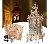 FUNPOLA Orologio da torre a LED per adulti con puzzle in legno 3D, kit modello di orologio in legno puzzle 3D, kit orologio puzzle 3D per adulti