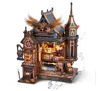 FUNPOLA Puzzle 3D in legno con LED Ufficio Postale del Gufo - Modello dinamico con ingranaggi meccanici, kit miniatura DIY con musica e luci LED, regalo decorativo per adulti e ragazzi