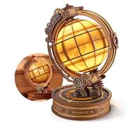 FUNPOLA Puzzle 3D in legno Star Orbit Globe con luci LED - Modello di globo rotante DIY con luce calda, decorazione da scrivania stile steampunk, regalo creativo per adulti e ragazzi