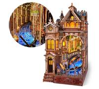 FUNPOLA Venice Night Starlit Book Nook Kit - Puzzle 3D in legno con specchio infinito LED - Decorazione fai-da-te per libreria, miniatura creativa per bambini e adulti (Notte di Venezia stellata)