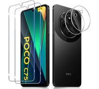 Funrae Pellicola Vetro Temperato per Xiaomi Mi Redmi 14C / Poco C75 / Redmi 14 C, 2 PCS Pellicola Fotocamera e 2 PCS Pellicola Protettiva, 9H HD Anti Graffi Trasparente Fotocamera Protezione Schermo
