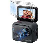 Funrae Vetro Temperato per Insta360 GO 3S, 3 Pezzi Pellicola Protettiva e 3 Pezzi Protezione Fotocamera Pellicola HD Durezza 9H Anti-Graffio Proteggi Schermo Lens Film Screen Protector-trasparente