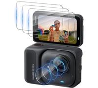 Funrae Vetro Temperato per Insta360 Go Ultra, 3 Pezzi Pellicola Protettiva e 3 Pezzi Protezione Fotocamera Pellicola HD Durezza 9H Anti-Graffio Proteggi Schermo Lens Film Screen Protector-trasparente