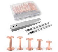 Funria 124pcs Rivetti e Bave in Rame 60 Set di 5 Misure Rivetti in Rame e Rondelle per Pelle Rivetti Kit con Fissaggi Rivetti in Rame e 2 Punzoni per Pelle Fai da Te Cinture Portafogli Collani