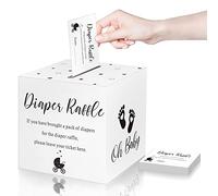 Funrous 50 biglietti della lotteria per pannolini con scatola per baby shower, inviti per giochi per pannolini, per rivelare il sesso, baby shower, decorazione per feste, centrotavola (colore bianco)