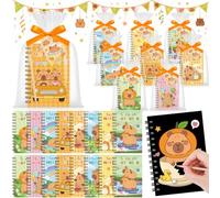 Funrous Confezione da 24 regali per il ritorno a scuola, capibara grattare artigianato capibara arcobaleno Scratch Art quaderni libri da colorare regali per Goodie riempitivi sacchetti ricompense
