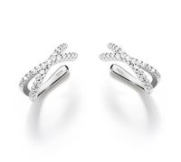 FUNRUN JEWELRY 2Pcs Regolabile Orecchini a Cerchio a Clip per Donne S925 Argento Sterlina Finto Piercing Orecchio Colore Argento 5A ZC Clip Cartilagine Conchiglia Falsi Orecchini Ipoallergenici