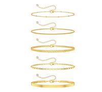Funsanny Braccialetto in oro da donna - delicato braccialetto alla moda regolabile placcato oro 14 K sottile scatola di perline clip satellite ro cubano catena bracciale set per donne impermeabile