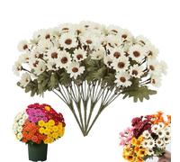 Funsdecor Artificial Outdoor Mums, Funsdecor Mums, Artificial Sunset Mums - UV Resistant Waterproof Windproof, Never Faded, Reflecting Autumn Vibe for Indoor Outdoor Planter (White 5 bundles)
