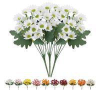 Funsdecor Mums, Artificial Outdoor Sunset Mums Flowers, Resistant, Waterproof, Never Faded, Look Real, Reflecting Autumn Vibe (White A)