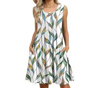 FUNSEED Abito estivo da donna, ampio, girocollo, senza maniche, prendisole da spiaggia, con stampa, maxi abito con tasca, Fiore Onda, S