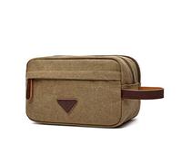 FUNSEED Beauty case per donne e uomini, grande capacità, portatile, in tela, per chiavi, monete, cosmetici, borsa portatile, Cachi, Moda