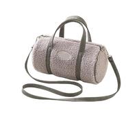 FUNSEED Borsa cosmetica da donna, portatile, in lana di agnello, cilindrica, borsa da toeletta multifunzionale, borsa a tracolla, Grigio, Carino