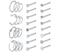 Funseedrr 28pcs 20G Piercing Naso Borchie Anelli Set Viti Acciaio Chirurgico Naso Perno Septum Cerchio Osso a Forma di L 8/10/12mm Opale CZ Piercing Gioielli