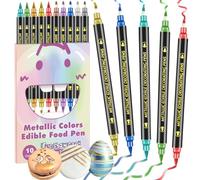 FUNSHOWCASE 10 pennarelli commestibili metallici a doppia faccia Bullet e pennello