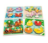 Funsland Puzzle Legno Bambini 1 2 Anno, 4 Pezzi Puzzle di Animali con Maniglie, Montessori Giochi Bambino Educativi, Giochi in Legno Bambini, Rompicapo Regalo per Bambina 2 3 Anni