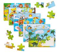 Funsland Puzzle Legno Bambini 3 Anni - 6 Pezzo Bambini Puzzle di Dinosauri, Animali, Pesci, Pinguini, Nave Spaziale, Montessori Giochi in Legno Bambina Educativi, Puzzle di Legno Regalo per 3 4 5 Anni