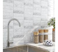 FunStick 30CMx30CM Piastrelle Adesive Cucina Marmo Mattonelle Autoadesive Muro Pannelli Adesivi per Pareti Bagno Bianco Grigio Piastrelle Adesive Muro 3D Paraschizzi Cucina Effetto Marmo 15 Pezzi
