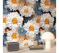 FunStick 44.5CM×9M Carta da Parati Adesiva 3D Muro Bambini Floreale Carta da Parati Adesiva Fiori Blu e Bianco Adesivo per Mobili Cucina Fantasia Margherita Carta Adesiva per Mobili Cameretta Floreale