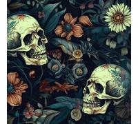 FunStick 44.5CMx9M Carta da Parati Adesiva Teschio Floreale Halloween Scaffali Armadio Decorazioni Pellicola Adesiva per Cucina Floreale Giallo Nero Carta Adesiva per Mobili Fiori Camera da Letto