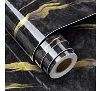 FunStick 60CM×5M Carta Adesiva per Mobili Marmo Carta da Parati Cucina Nero Pellicola Adesiva per Piano di Lavoro Cucina Rotolo Adesivo per Mobili Nero Oro Pellicola Autoadesiva Effetto Marmo Lucido