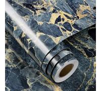 FunStick 60CMx5M Carta da Parati Cucina Effetto Marmo Blu Navy e Oro Giallo Pellicola Adesiva per Piano Cucina Bagno Impermeabile Rivestimento Adesivo per Mobili Marmo Blu Navy Carta Adesiva Tavolo