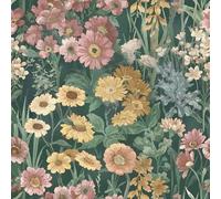 FunStick Carta da Parati Foresta Verde Acquerello Margherite Floreale | 44.5CMx9M Carta da Parati Soggiorno Floreale Vintage Verde Carta Parati Adesiva Mobili Fiori Botanico Scuro Camera da Letto