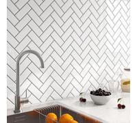 FunStick Piastrelle Adesive Cucina Bianco 30×30CM 5 Piastrelle Adesive Muro 3D Paraschizzi Cucina Adesivo Bianco Impermeabile Mattonelle Adesive Bagno Bianche Adesivi Piastrelle Cucina Spina di Pesce
