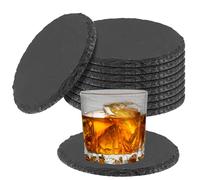 FUNSUEI Set di 10 sottobicchieri rotondi in ardesia, 10 cm, piatti quadrati in ardesia, per bevande, tazze, bar, vetro