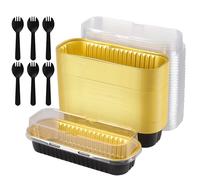 FUNSUEI Set di 60 mini teglie per pane con coperchio e cucchiai, 200 ml, contenitori rettangolari per pane, nero e oro, 16,6 x 6,5 x 3 cm