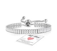 FUNTE® Bracciale da donna in argento Sterling S925, braccialetto da tennis da donna, con cristalli e zirconia cubica, regolabile, ideale come regalo con scatola portagioie, Argento sterling, Zirconia