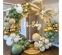 FUNTE Kit per arco di palloncini verde salvia, 122 pezzi, kit per arco di palloncini verdi con coriandoli bianchi color crema oro e salvia, kit per decorazioni per baby shower, compleanni, lauree