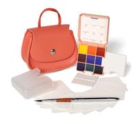 Funto Acquerelli da Viaggio, 9 Colori, Borsa Pesca in Pelle per Creativi | Un modo leggero e spontaneo per raccogliere idee, ricordi e impressioni cromatiche durante le giornate in movimento.